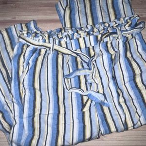 Pastel striped linen wide leg cropped pant, with fabric belt. Size medium